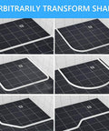 Collapsible 75 Inch Shower Water Dam Barrier keeps water in shower, shows flexible silicone strip on black tile bathroom floor.