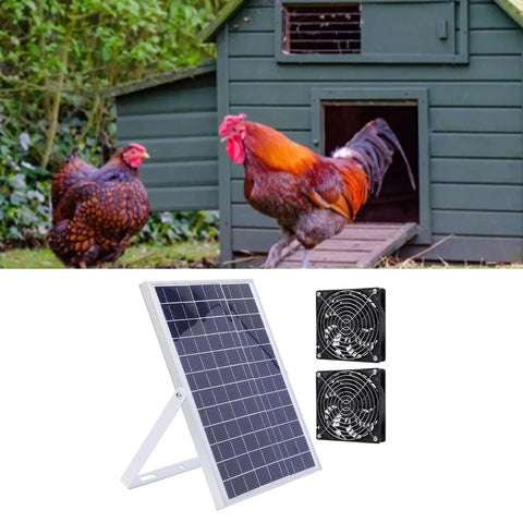15W Solar Panel Fan Kit With Dual Fans For Exhaust And Intake Cooling Ventilation IP65 Weatherproof With Bracket And Protective Net For Chicken Coops Greenhouses Sheds And Pet Houses Outdoors