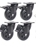 Set of 4 heavy duty swivel caster wheels with dual locking brakes and screws for carts and furniture.