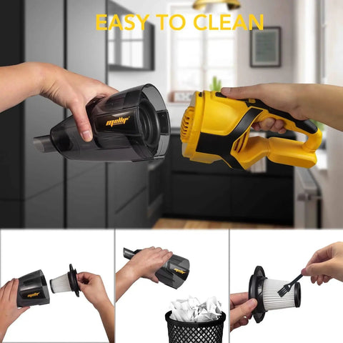 Cordless Handheld Vacuum Cleaner for Home and Car, 8000Pa Powerful Suction, 120W Motor, showing easy cleaning filter
