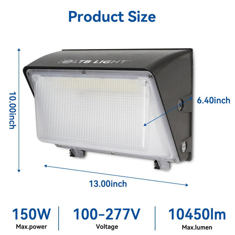 Heavy Duty Outdoor LED Wall Pack Light With Dusk To Dawn Photocell, 100W 120W 150W Adjustable, 3000K 4000K 5000K Switchable