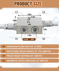 Threlaco dual crossover hydraulic relief cushion valve, front view, 3/8 in NPT ports, metal block body.