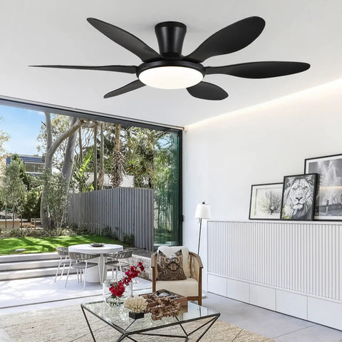 51 Inch Black Modern Ceiling Fan With Lights Remote App Control Quiet DC Motor Dimmable LED Reversible Low Profile
