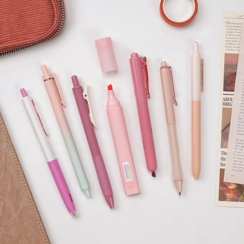 Gel Pen And Highlighter Journal Set Featuring A 7 Piece Assortment Of Pastel And Neutral Colors With 0.5mm Twin Ball Fine Point Gel Pens