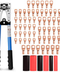 Battery Cable Lug Crimping Tool Kit For AWG 10 To 1/0 With 64 Ring Terminals And 110 Heat Shrink Tubing Heavy Duty Electrical Crimper Set
