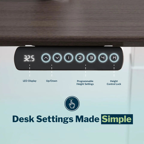 L Shape Electric Standing Desk With Height Adjustable Sit Stand Design For Corner Office controls with LED display and programmable settings.