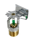 Contractor Grade Standard Reaction Sidewall Fire Sprinkler 1/2 Inch 200 F Chrome Plated Head with green glass bulb, heavy duty design.
