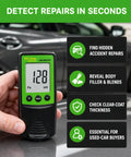 Hardcore Car Paint Thickness Gauge With 1 Micrometer Resolution, 0 To 1250 Micrometers Range, Ferrous And Non Ferrous Detection, Auto Repaint Check, Digital Coating Meter For Used Cars, Dealership Inspections, And Detail Pros hand-held over car hood