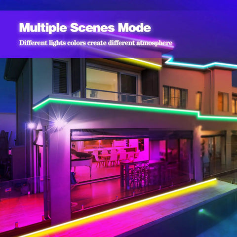 Modern house with 65.6Ft Led Strip Lights For Bedroom With App Control And Music Sync Ultra Long Color Changing Mood Lighting