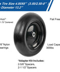 13 Inch Wheelbarrow Tire 4.00 6 Flat Free Replacement With Adapter Kit Fits Five Eighths And Three Quarters Bearings 6 Inch Rim