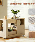 Rolling wooden kitchen cart with shelves on 1 Inch L Shaped Swivel Caster Wheels Suitable for Many Floors
