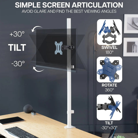 Tough As Nails Steel Monitor Pole Mount With Quick Release Vesa Plates For Up To 30 Inch Displays showcasing tilt and swivel features.