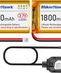 Two-Pack 3.7V 1800mAh LiPo Battery With JST 2.0 Plug Includes 1A USB Charger Cable And Protection Board Insulated Rubber Tape