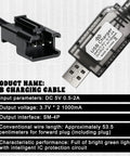 7.4 Volt LiPo Battery Charger Cable With SM3PIN Plug, USB powered, details on output and interface for RC toys charging