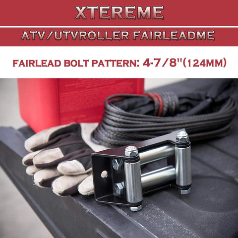 4 7 8 Inch Winch Roller Fairlead For ATV UTV Winches 4500 Lbs Max with stainless steel rollers next to gloves and rope