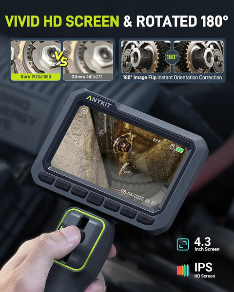 4.3 inch HD screen of 6.6 Foot Articulating Borescope With 210 Degree Two Way Tilt 0.22 Inch Slim Probe in use