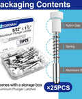 Snag This Hefty 25 Pack Of Tough Window Screen Plunger Latch Pins With Springs White Plastic Caps And Sturdy Aluminum Cores For Reliable Home Repairs Secure Fits And Quick Upgrades That Really Rock, packaged with storage box.