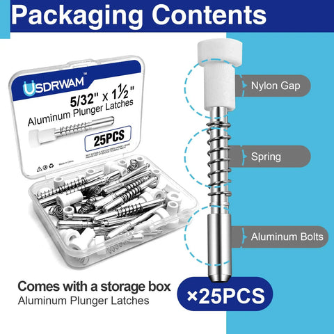 Snag This Hefty 25 Pack Of Tough Window Screen Plunger Latch Pins With Springs White Plastic Caps And Sturdy Aluminum Cores For Reliable Home Repairs Secure Fits And Quick Upgrades That Really Rock, packaged with storage box.