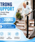 Adjustable Outdoor Stair Handrail Built Tough With Heavy Duty Galvanized Steel For Secure Porch And Deck Use Featuring Smooth Angle Alignment And No Sweat Side Mount Installation, supporting elderly person on steps.