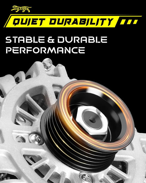 Close-up of Beefed-Up 12V 175A Alternator for Ford Expedition 2011-2014 and F450 F-550 Super Duty 6-Groove Clutch Pulley