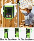 Worker using Laser Receiver For Green And Red Beams With Pulse Mode Only, 200 Ft Range, Three Sided LED Display, Clamp Included