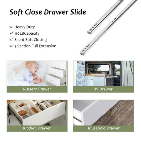 Soft Close 14 Inch Drawer Slides Full Extension Ball Bearing Runners For Cabinets Heavy Duty Steel Mount Rails installed in drawers
