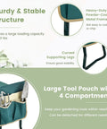 Close-up of garden kneeler and seat foldable bench with EVA foam pad, metal frame, and tool pouch, highlighting structure and features.