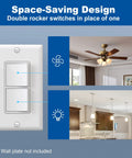 Double Paddle Rocker Decorator Light Switch For Single Pole Wiring Dual Self Grounding On Off Interrupter 15 Amp In Wall Switches UL Listed 10 Pack White, dual rocker