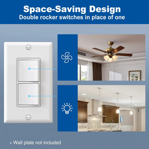 Double Paddle Rocker Decorator Light Switch For Single Pole Wiring Dual Self Grounding On Off Interrupter 15 Amp In Wall Switches UL Listed 10 Pack White, dual rocker