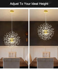 Gold Modern 8 Light Crystal Sputnik Dandelion Chandelier Pendant Lighting in dining room, adjustable height demo.
