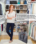 Triangle Hanger Organizer Bag For No Fuss Space Saving Closet Chaos With Handles Waterproof Triangle Grey Hanger Storage For Laundry Room Wardrobe And Drying Rack Stows 50 Slim Hangers Or 30 Wooden Hangers shown in a well-organized closet.