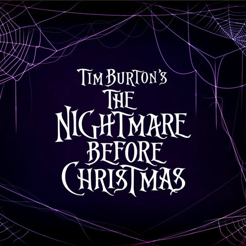 Tim Burton's The Nightmare Before Christmas title logo on a dark background with spider web accents