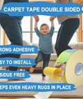 Double Sided Rug Tape For Hardwood Floors 2 Inch By 15 Yards Non Slip Grip For Tile And Wood Easy To Remove Without Residue Rug Tape That Keeps Rugs In Place On Any Surface shown next to a family playing on a living room floor.