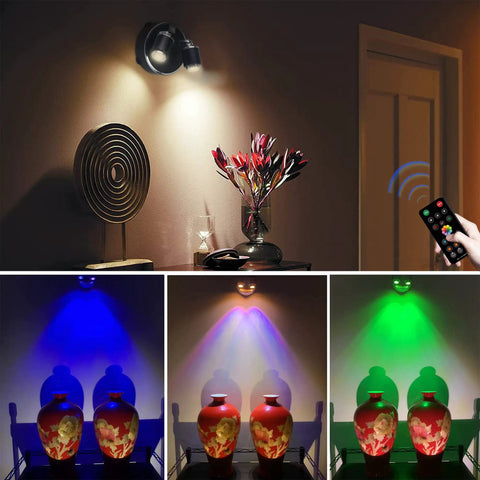 LED Spotlight Battery Operated Light With Remote Control Dimmable Mini Accent Lighting highlighting decor and vases, 80 Lumens