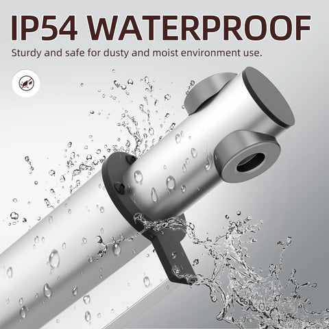 IP54 waterproof 12V Beefy Built Tough Heavy Duty Electric Linear Actuator With 6000N 1320 Lb Force 4 Inch Stroke shown with water drops