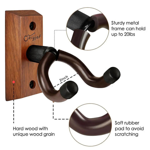 Solid Guitar Wall Mount 2 Pack U Shaped Wood Hanger Hand Polished Display Rack For Bedroom Studio Sturdy Rig Storage For Electric Acoustic Guitars You Will Dig This