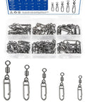 55 Piece High Strength Fishing Swivels Set With Barrel Swivels And Speed Clips Five Sizes From 28 Lb To 47 Lb For All Rigs Rugged Snap Swivels In A Handy Storage Case For Freshwater And Saltwater Angling, stainless steel assortment