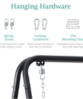Heavy Duty Hammock Chair Stand 75 Inch Tall For Indoor And Outdoor Use With Powder Coated Steel Frame And Hardware Stand Only Supports Up To 350 Pounds showing hanging hardware components