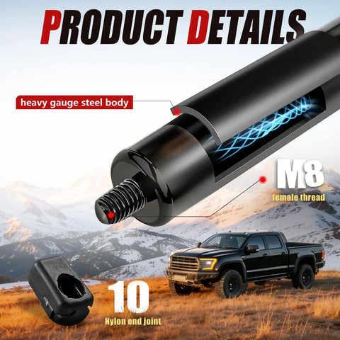 Rock Solid Gas Struts For Truck Tonneau Cover And Pickup Bed Topper Upgrade Smooth Hydraulic Action 2 Pack heavy gauge steel body with M8 thread