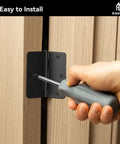 Installing Matte Black Interior Door Hinges 3.5 Inch With Quarter Inch Radius Corners on wood door with screwdriver