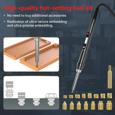 Heat Set Insert Tool Kit With 80W Soldering Iron 220 Brass Inserts And Heat Set Tips M2 To M8 For 3D Printed Parts And DIY Plastic Projects