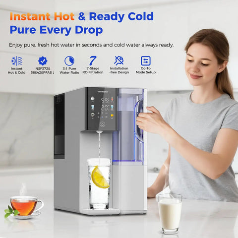 No Fuss Countertop Reverse Osmosis Water Filter Dishing Out Hot And Cold Sips Anytime You Crave, sleek design with instant dispensing.