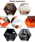 Heavy Duty Self Adhesive Leather And Vinyl Repair Tape 3X60 Inch For Couches Sofas And Cars With Solid Grip and quick no sweat fixes for home or auto interiors in dark black, applied on various surfaces.