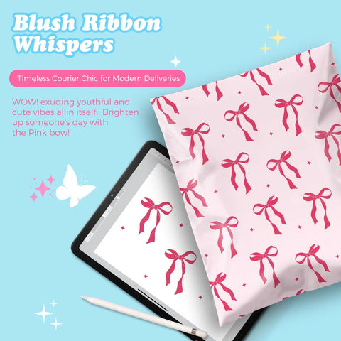 10x13 Inch Poly Mailers 50 Pack Self Seal Shipping Bags For Clothes And Small Biz, Heavy Duty Adhesive, Durable Envelopes With Pink Bow Design