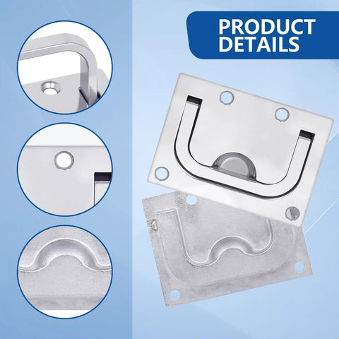 Product details of 316 Stainless Steel Flush Lifting Handle and Recessed Door Pull with mounting screws, shown disassembled.