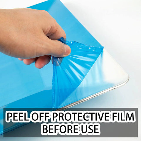 Peeling protective film from Outdoor Patio Heater Heat Shield Square Aluminum Reflector For 4-Sided Glass Tube Heaters Replacement Top Cover With Three Pre-Drilled Holes At 2.75 Inches Easy Install Durable Outdoor Comfort