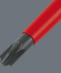 Close-up of red handle and black tip of Kraftform Kompakt VDE 17 Universal 1 Tool Finder, 17 Piece Set With VDE Insulated Screwdrivers.