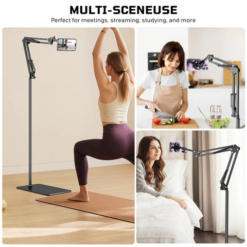 Floor Magnetic Phone Holder For Bedside Use, Adjustable Bed Mount For iPhone MagSafe shown in various usage scenes