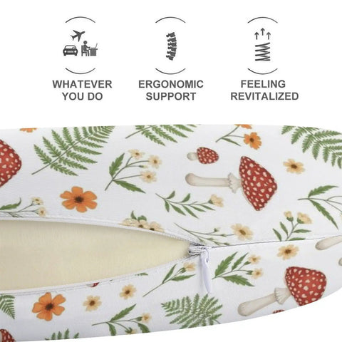 Women Travel Neck Pillow Comfy And Supportive, Multi Function Napping Pillow with mushroom fern floral design
