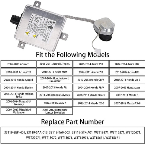Xenon HID Headlight Ballast With Igniter For Acura TL TL S TSX ZDX RDX MDX CSX Honda CR Z Odyssey Mazda CX 5 CX 9 Mitsubishi Outlander